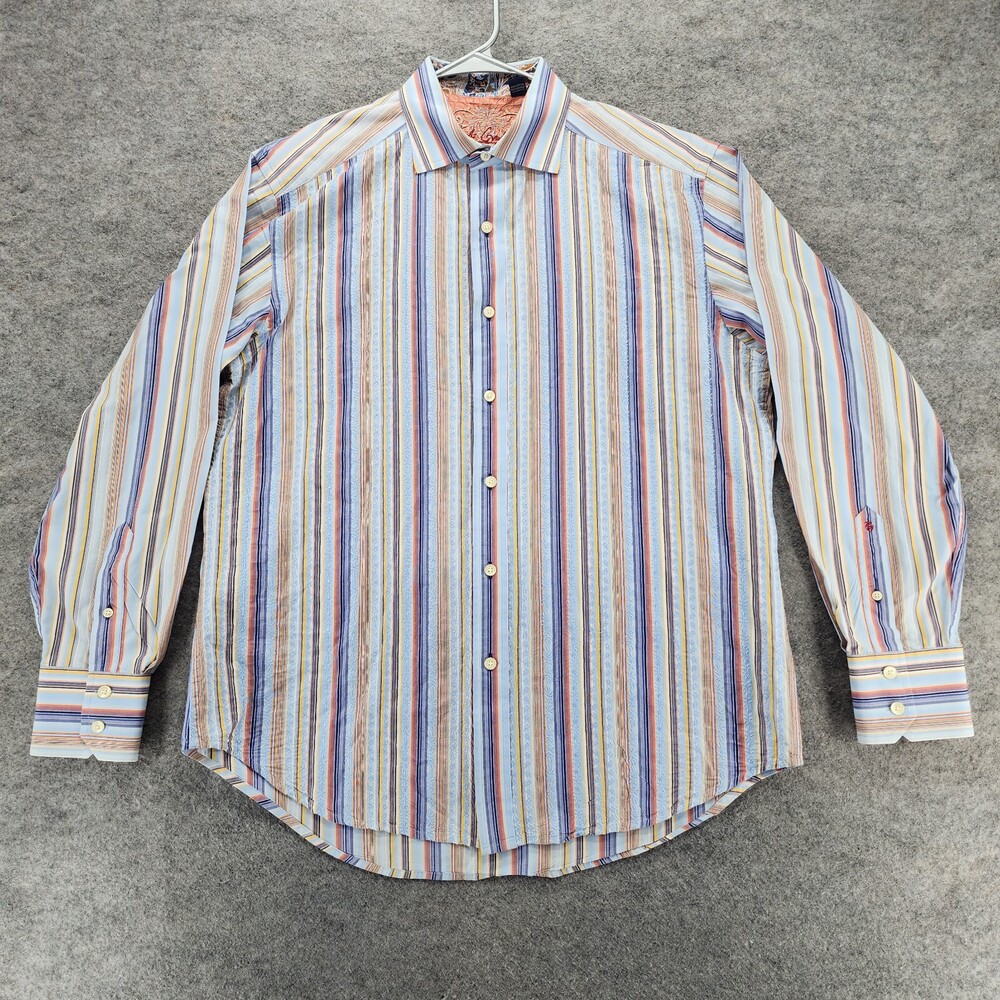 Robert Graham Shirt Mens Large Button Up Blue Striped Spread Collar